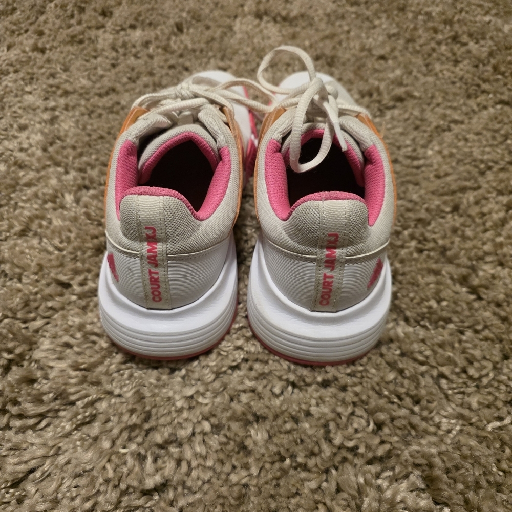 Adidas CourtJam xJ Tennis- Cloud white/Screaming pink/Acid orange - Kids Sz 4 - Picture 6 of 8